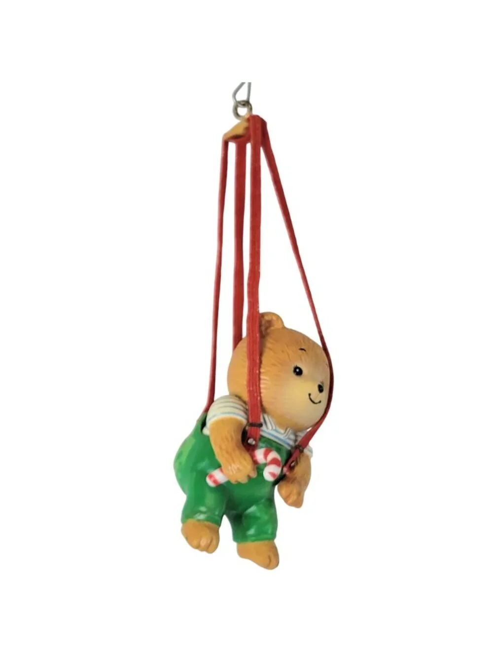 Enesco Vintage 1987 Christmas Tree Ornament Hanging Teddy Suspenders Box 80s Dec